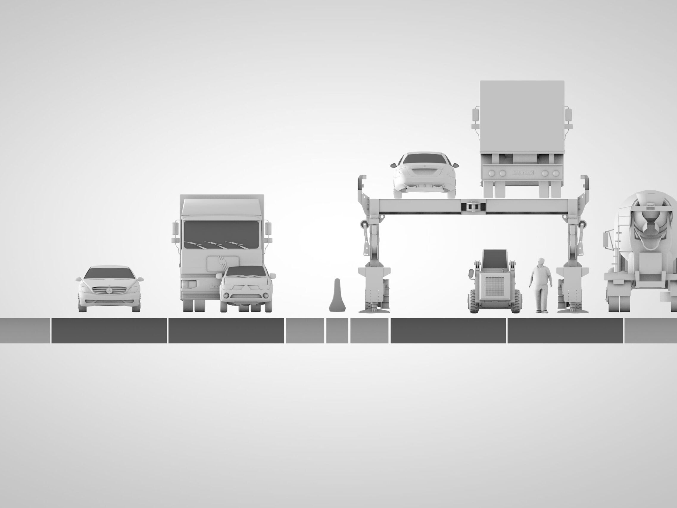 Rendering of the ASTRA-Bridge, mobile walkway for building sites created by the Federal Roads Office