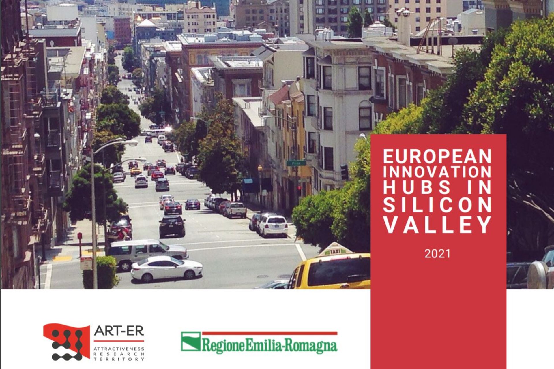 Ang pabalat ng ulat na "European Innovation Hubs sa Silicon Valley 2021"