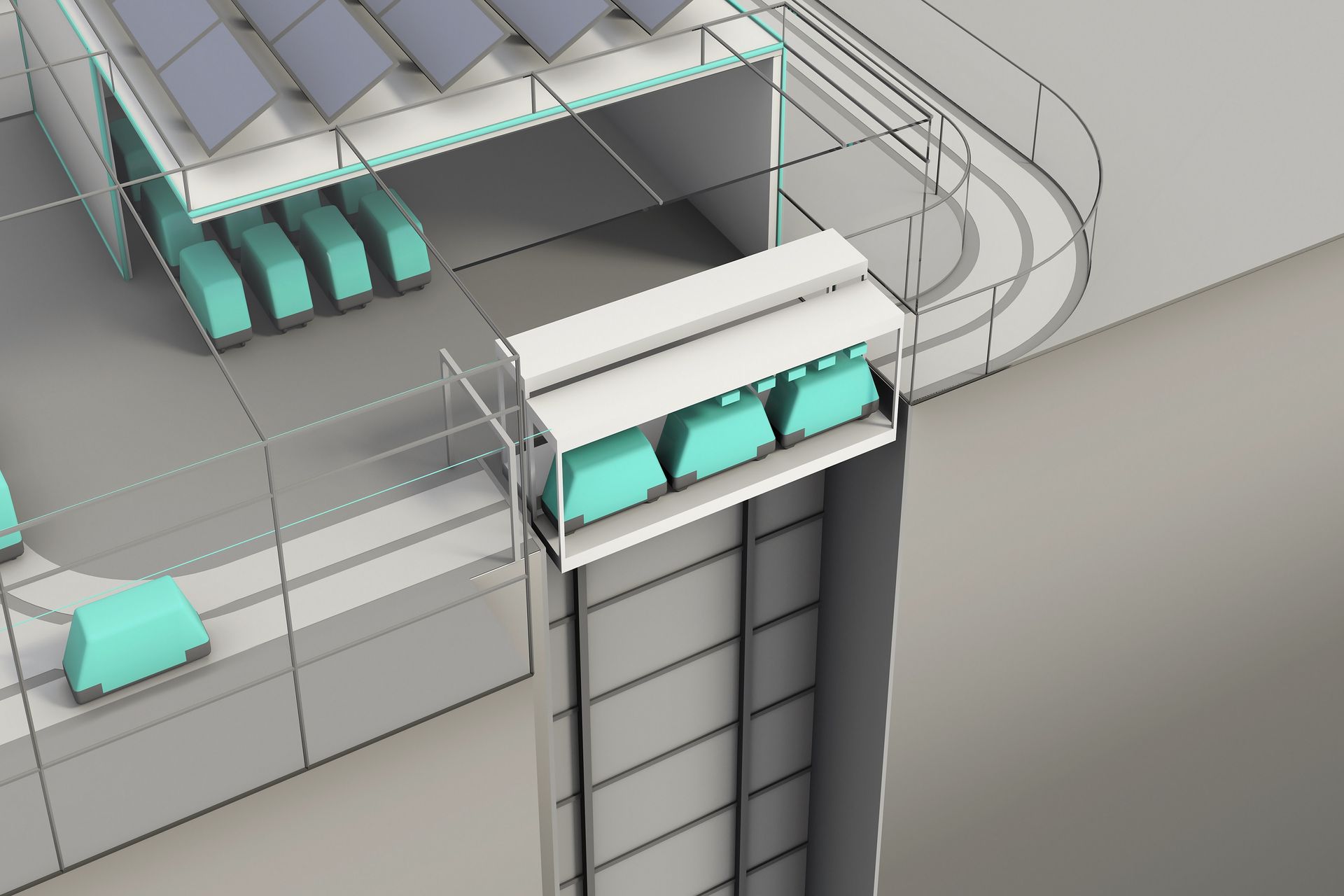 Cargo Sous Terrain vertikal yuk ko'targichining 3D simulyatsiyasi
