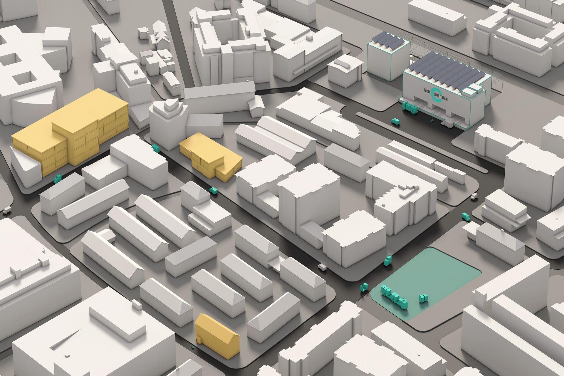 Tüm Cargo Sous Terrain şehir lojistik bağlantısının 3D simülasyonu