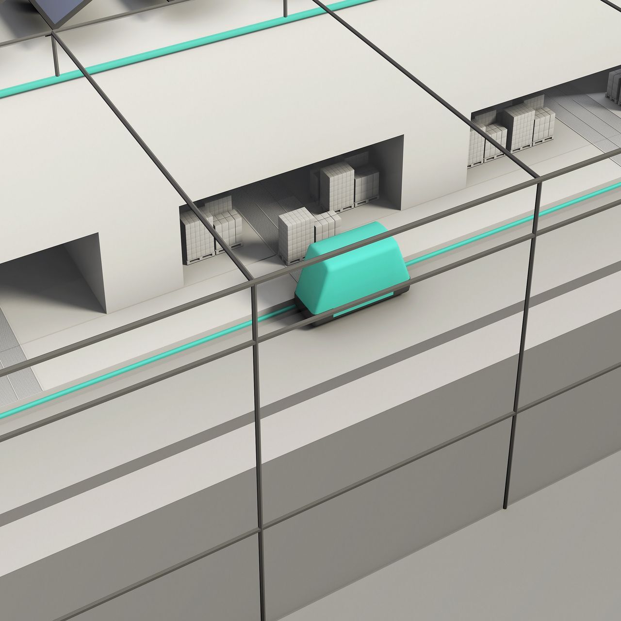 ハブの詳細と Cargo Sous Terrain ロジスティック接続の一部の 3D シミュレーション