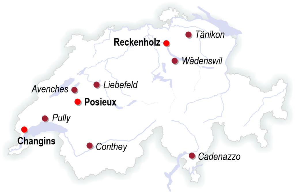 I siti di attività di Agroscope nel territorio svizzero