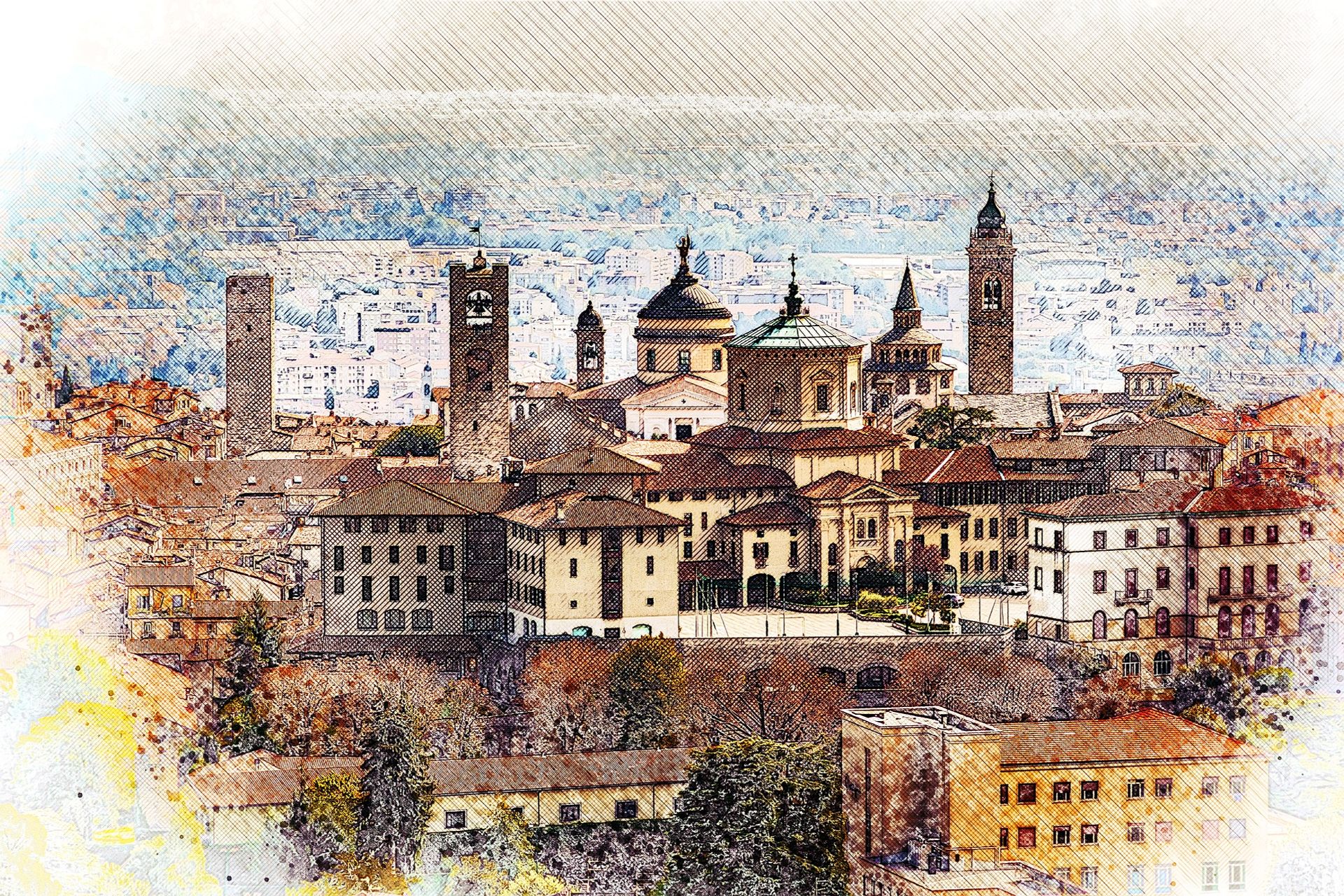 Il disegno della città alta di Bergamo, spesso colpita da problemi alla tiroide
