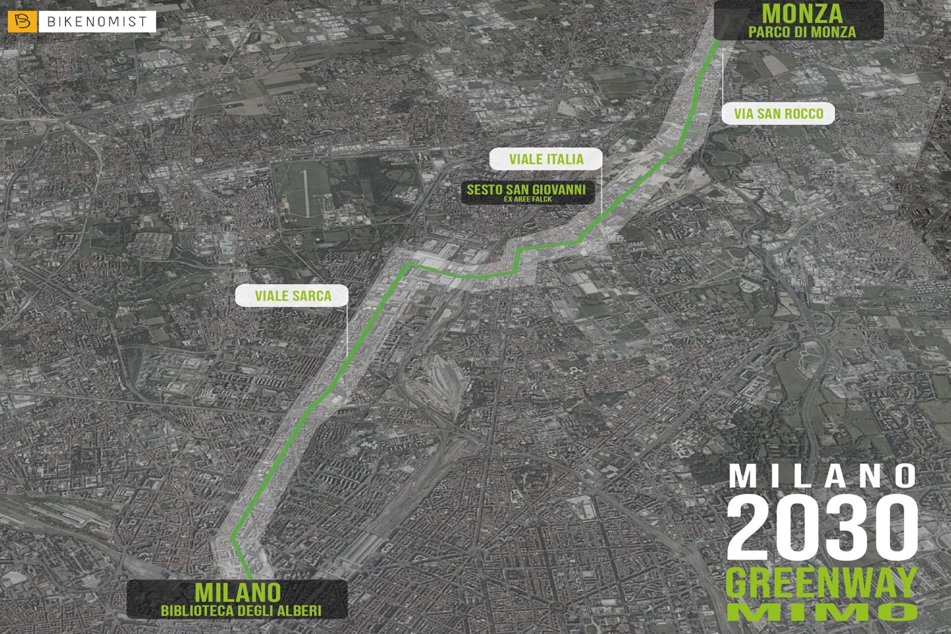 Il tracciato MiMo da Milano a Monza via Sesto San Giovanni