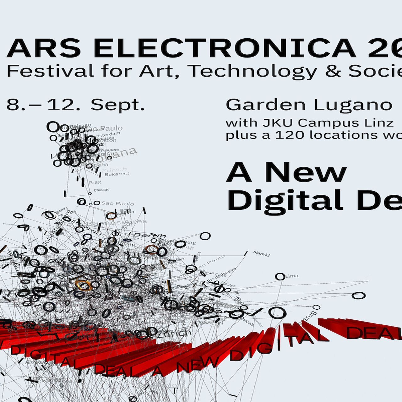 Festivalio „Ars Electronica“ plakatas, debiutuojantis Lugane 9 m. rugsėjo 12–2021 d.