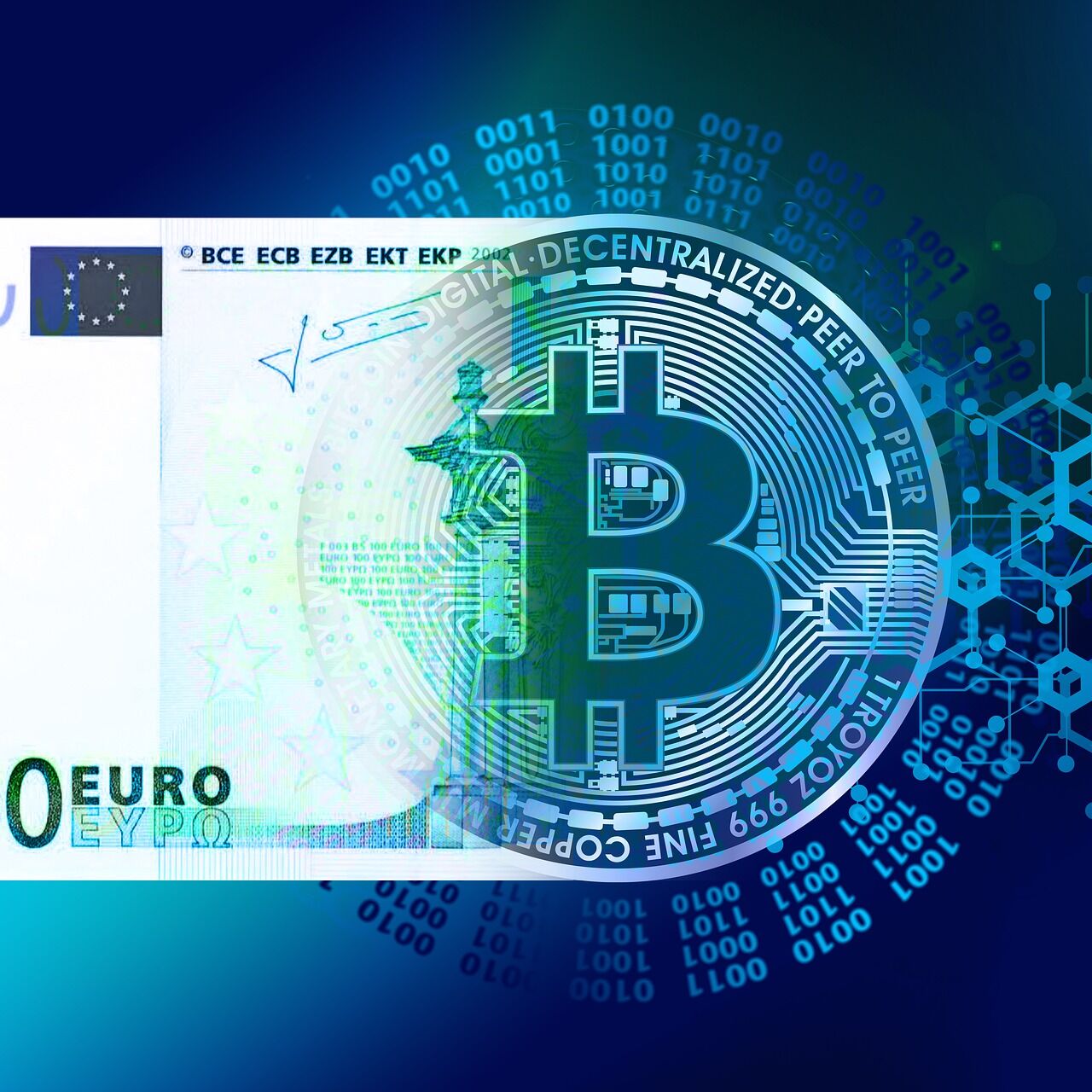 Postupná transformace 100 eur na bitcoiny