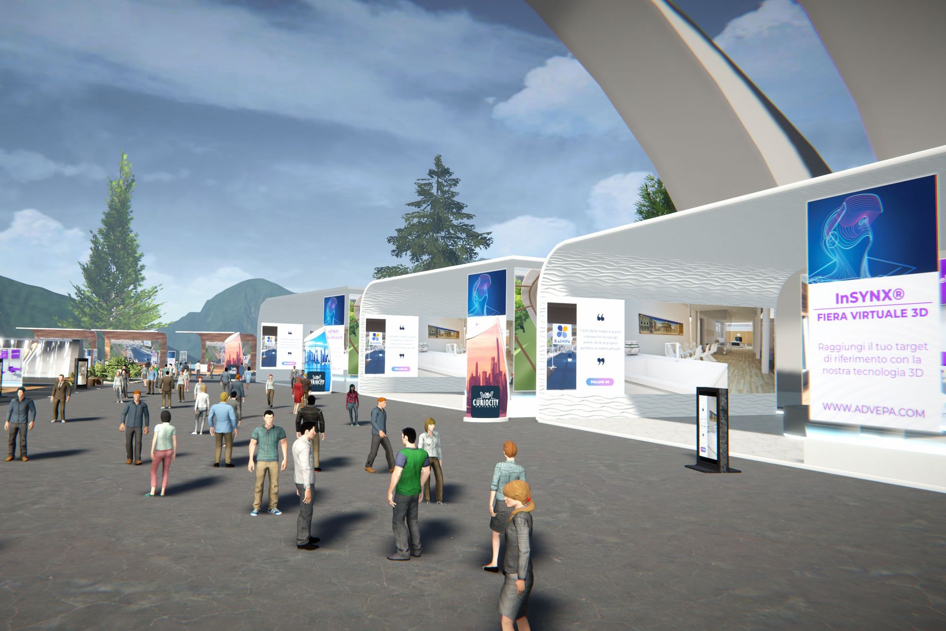Een open gedeelte van de "Swiss Digital Expo" met het publiek flanerend tussen de stands