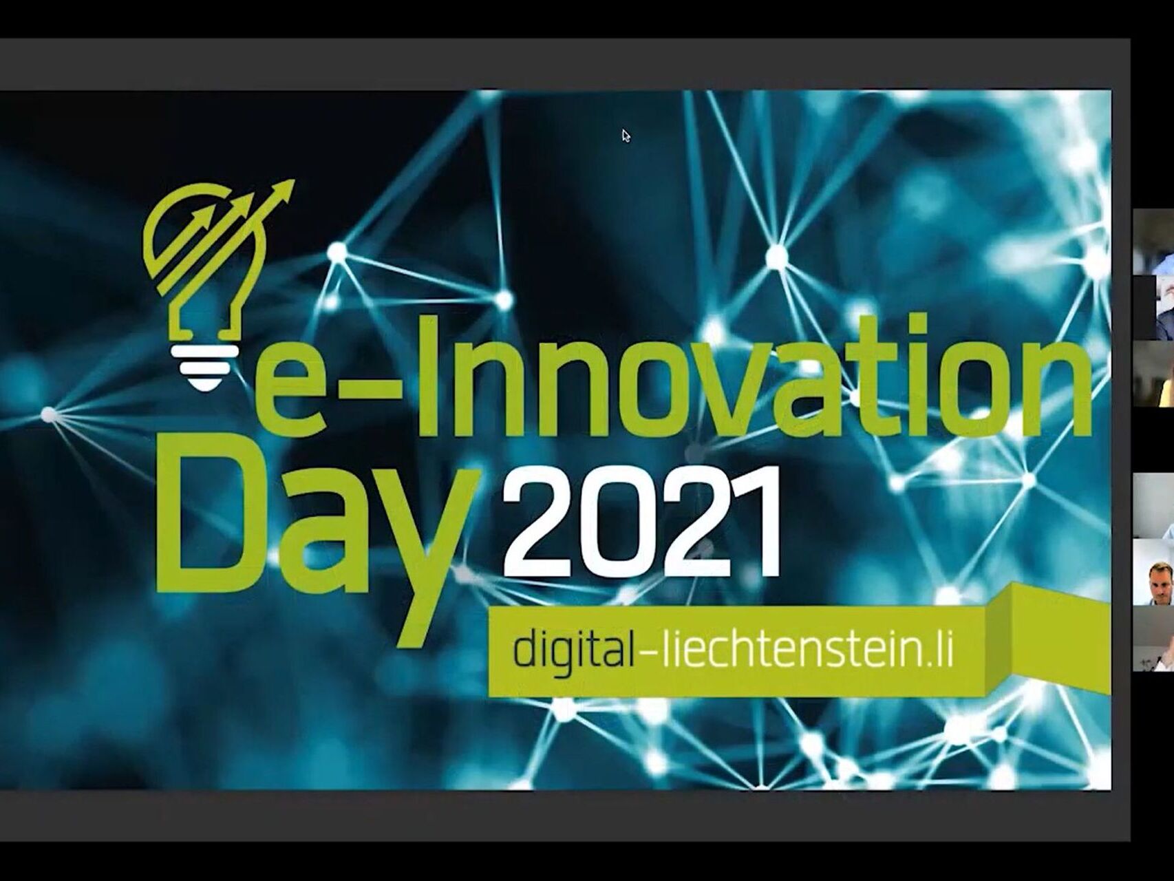 e-Innovation Day: un fotogramma iniziale del webinar 'e-Innovation' Liechtenstein 2021