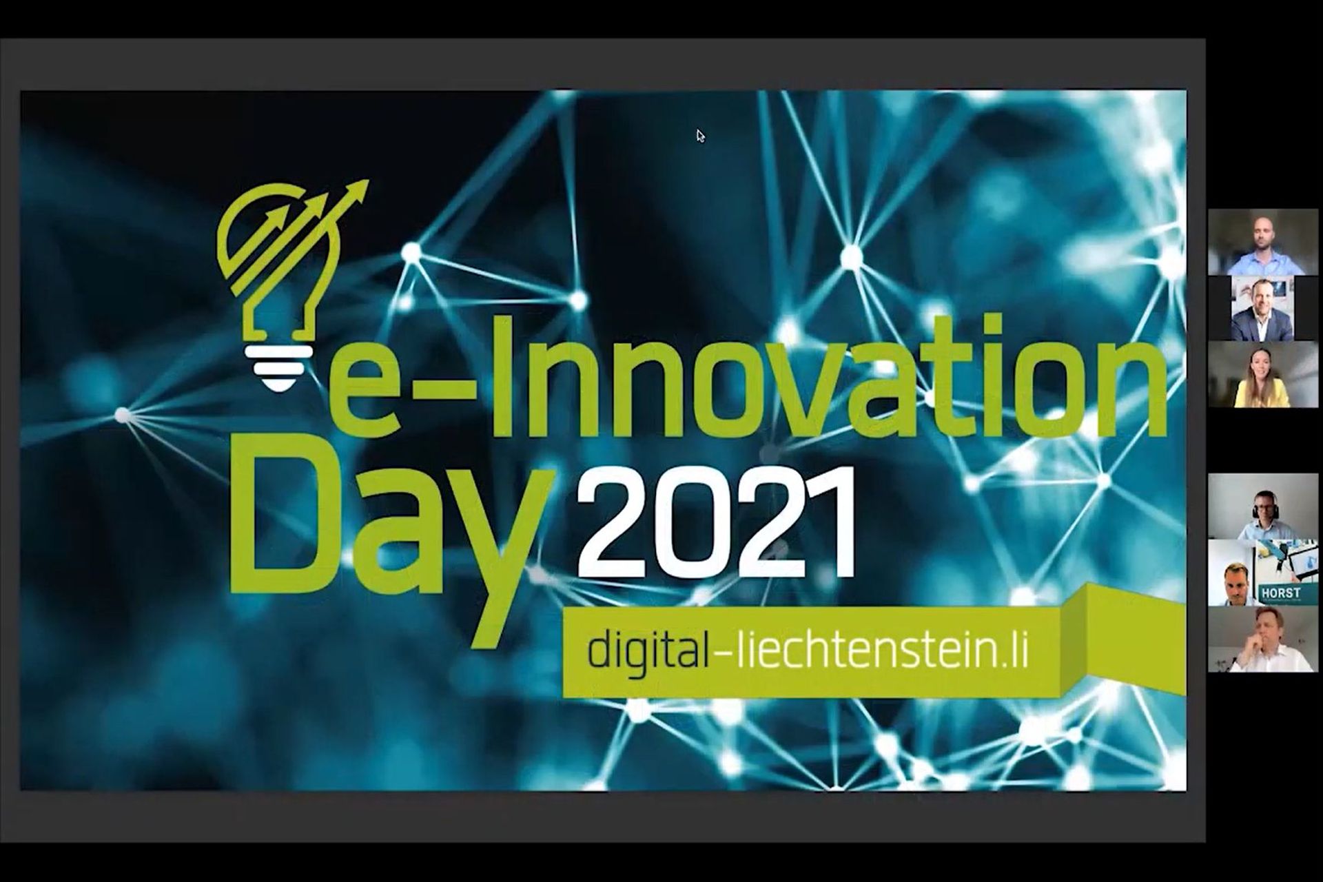 Een eerste frame uit het webinar 'e-Innovation' Liechtenstein 2021