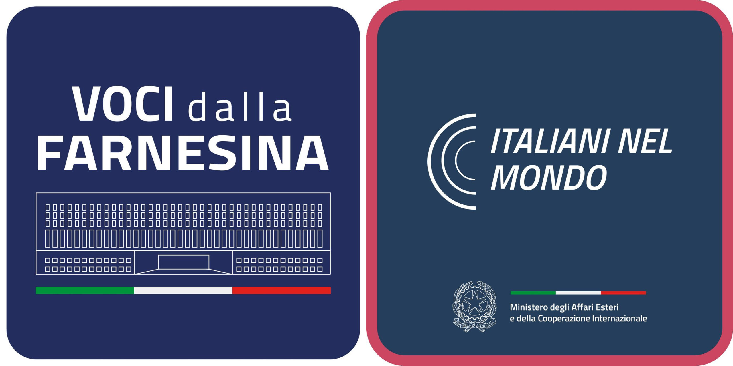 Raskorak između logotipa "Voci della Farnesina" i "Italiani nel mondo"