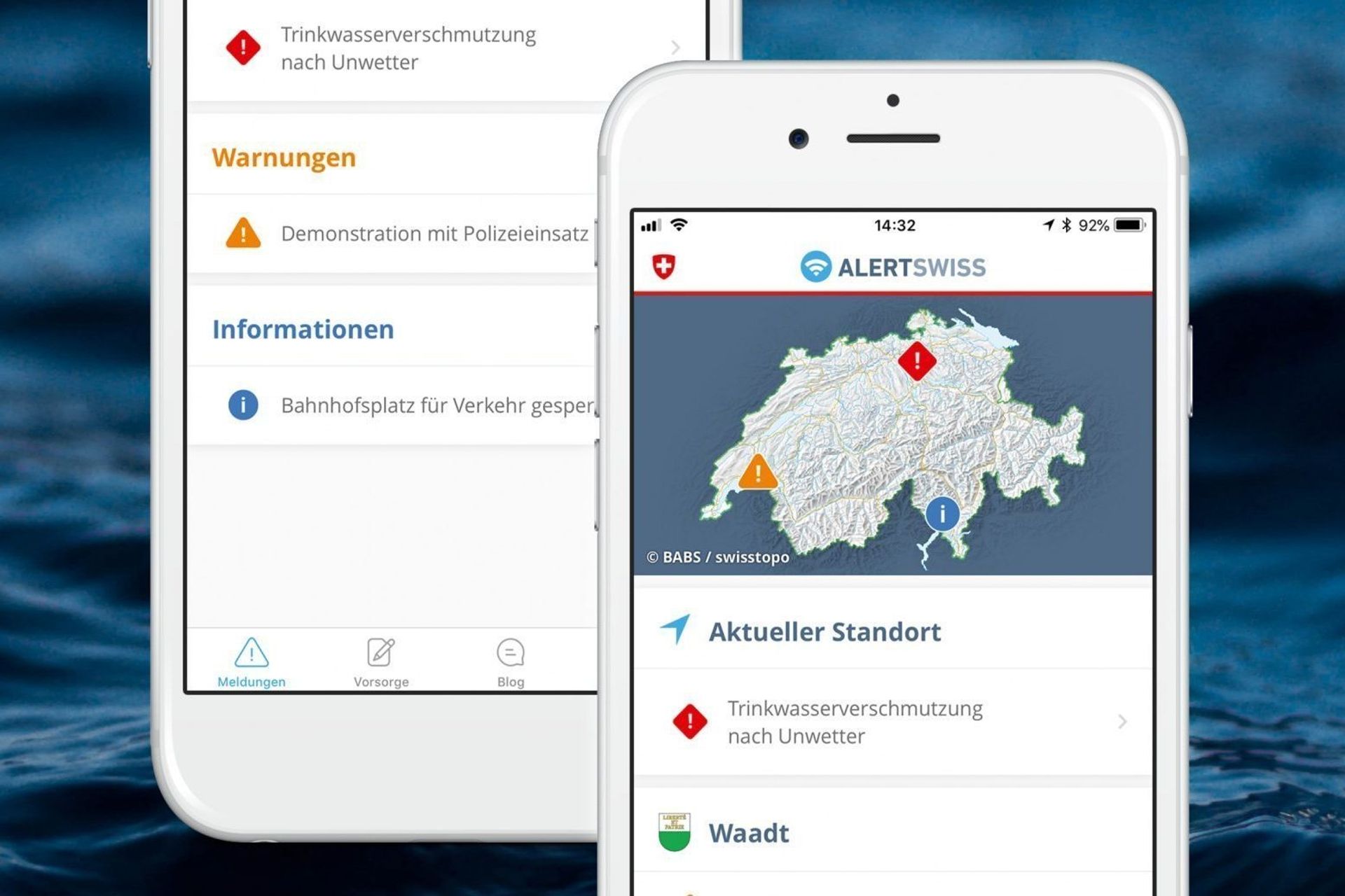 L'aspetto della App svizzera di allarme AlertSwiss