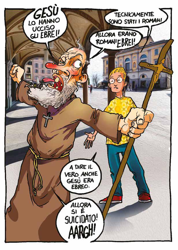 Una delle vignette riguardanti xenofobia, fake news e complottismo del numero 45-2021 della rivista della Commissione Federale contro il Razzismo della Svizzera