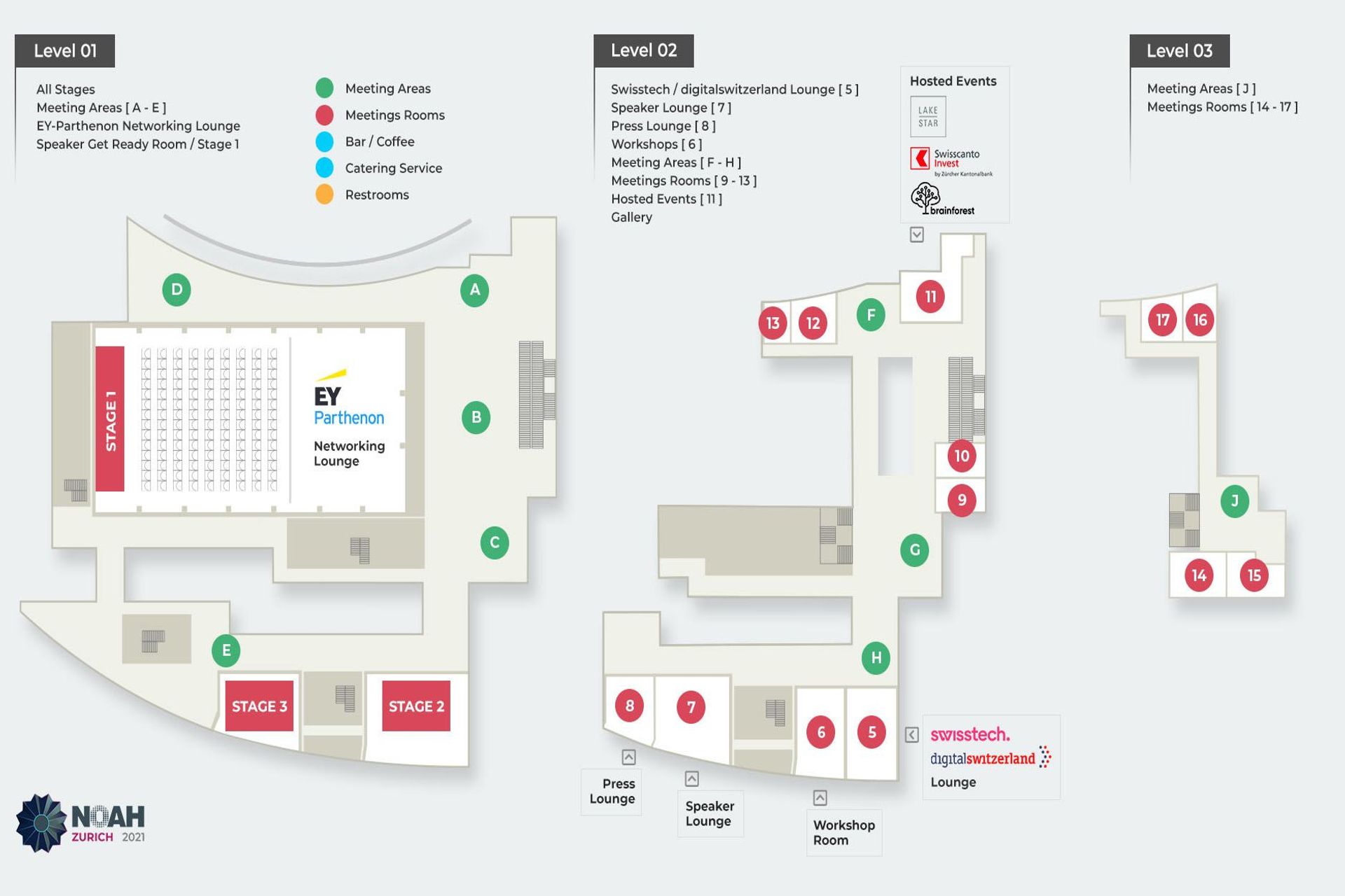 La mappa degli eventi e delle location della "NOAH Conference 2021" a Zurigo del 6 e 7 dicembre