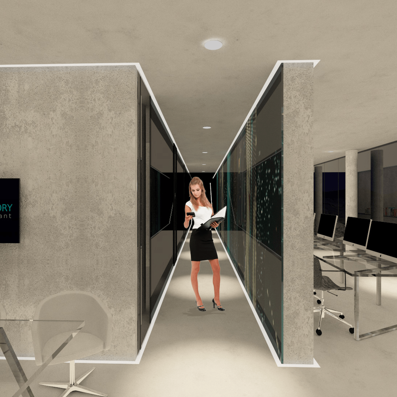 Lo screenshot di una stanza dell'ufficio virtuale 3D di Sercam Advisory realizzato da Advepa