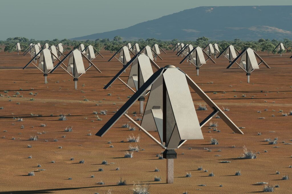 Rendering della rete di antenne del consorzio "Square Kilometre Array Observatory" (SKAO)
