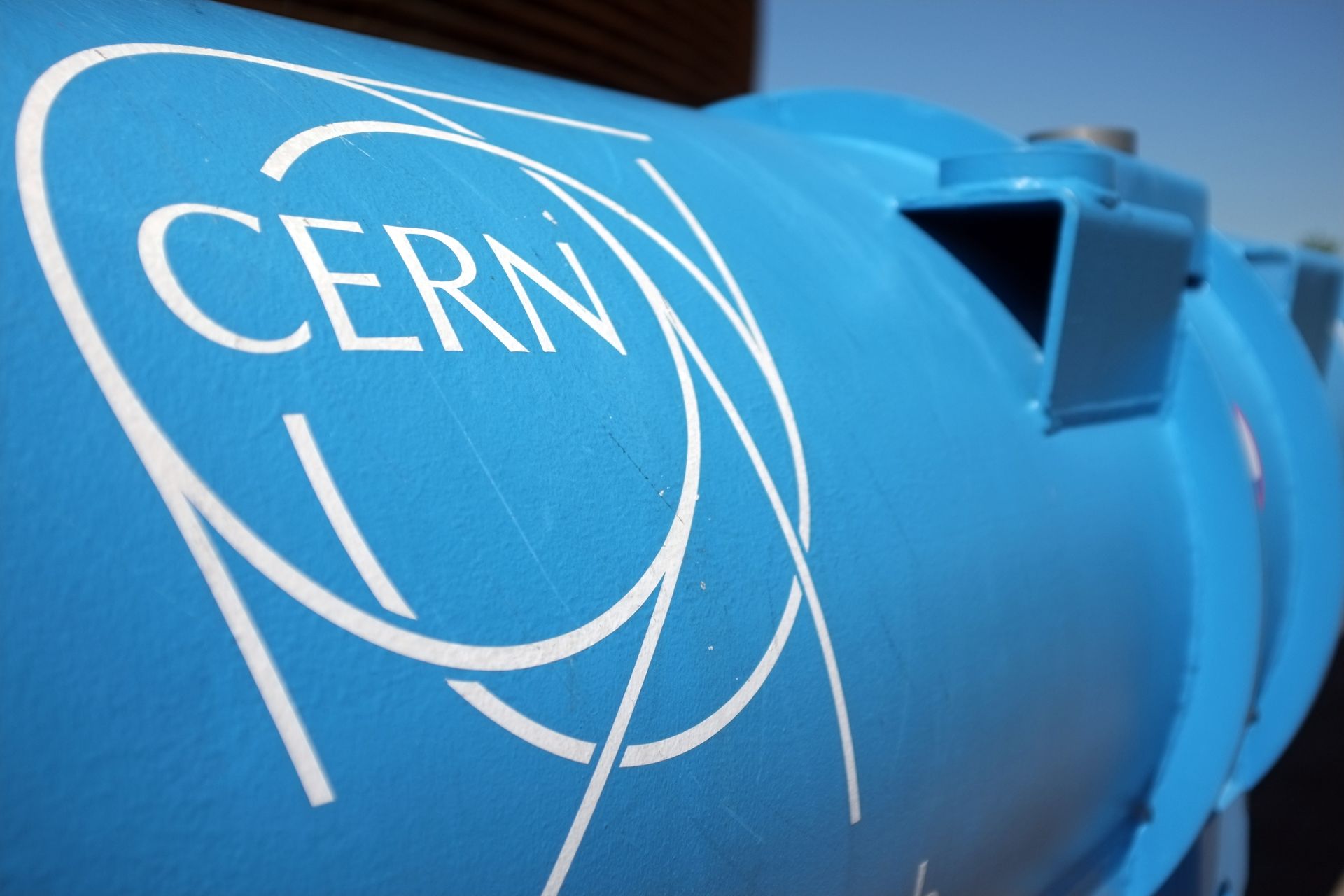 A tubular particle accelerator infrastructure with the CERN logo