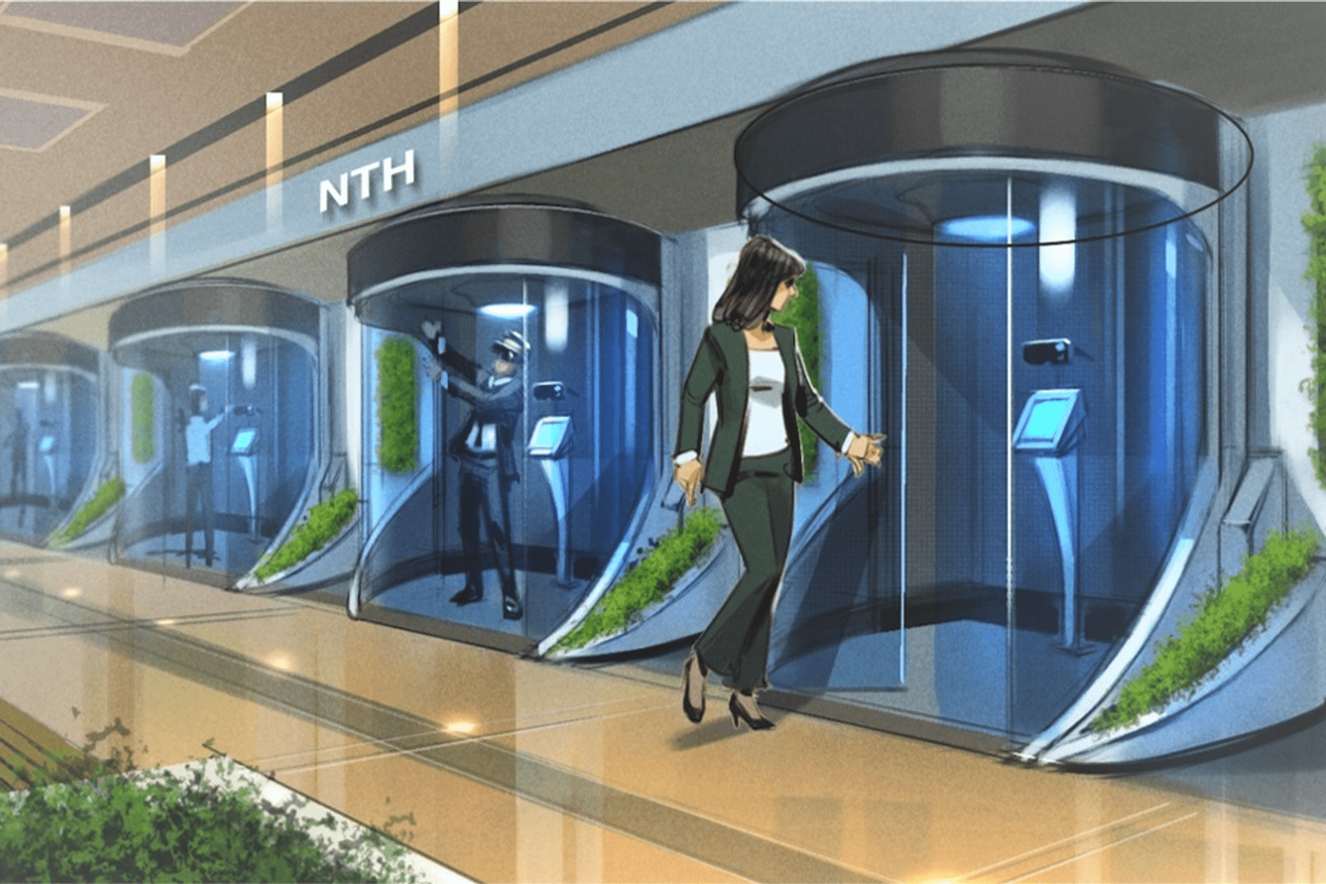 Esempio di una configurazione Nth Floor con XR Pods per le persone che entrano nel Metaverso aziendale