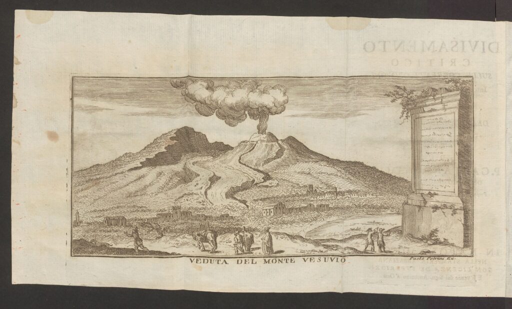 Un'antica rappresentazione del monte Vesuvio durante un'eruzione