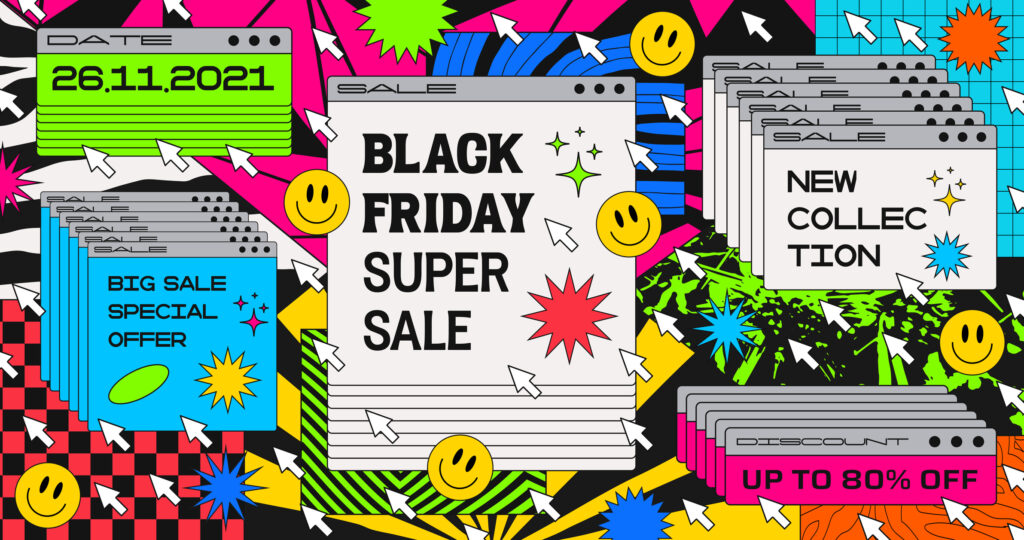Isang naka-istilong banner sa wikang English para sa "Black Friday" super sale