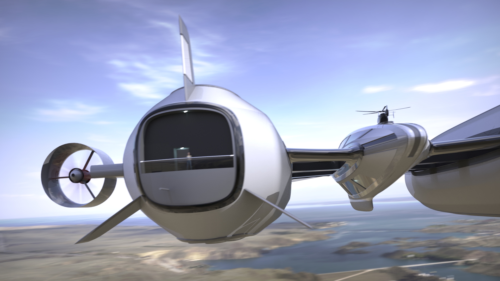 Il concept 'Sky Yacht' elaborato dallo studio Lazzarini Design per una mobilità aerea e acquatica sostenibile: il motore e le cabine