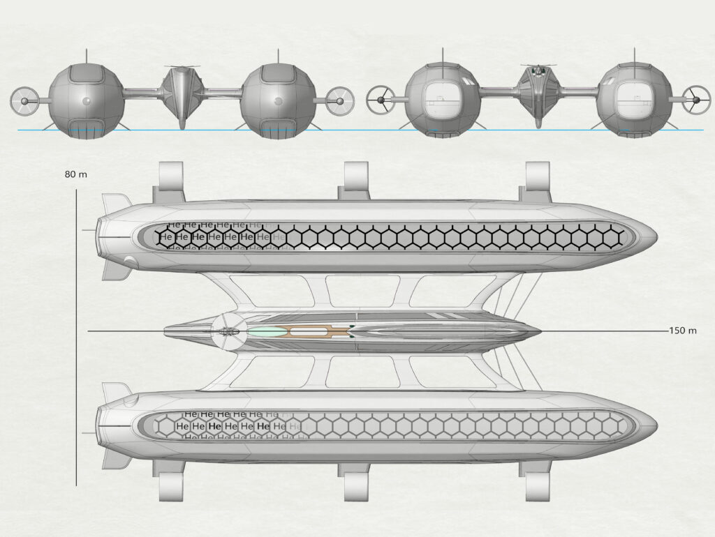 Il concept 'Sky Yacht' elaborato dallo studio Lazzarini Design per una mobilità aerea e acquatica sostenibile: la tecnica