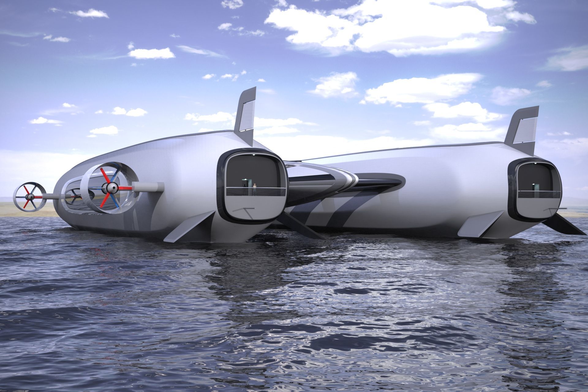 Концепция «Небесная яхта», разработанная студией Lazzarini Design для устойчивой воздушной и водной мобильности.