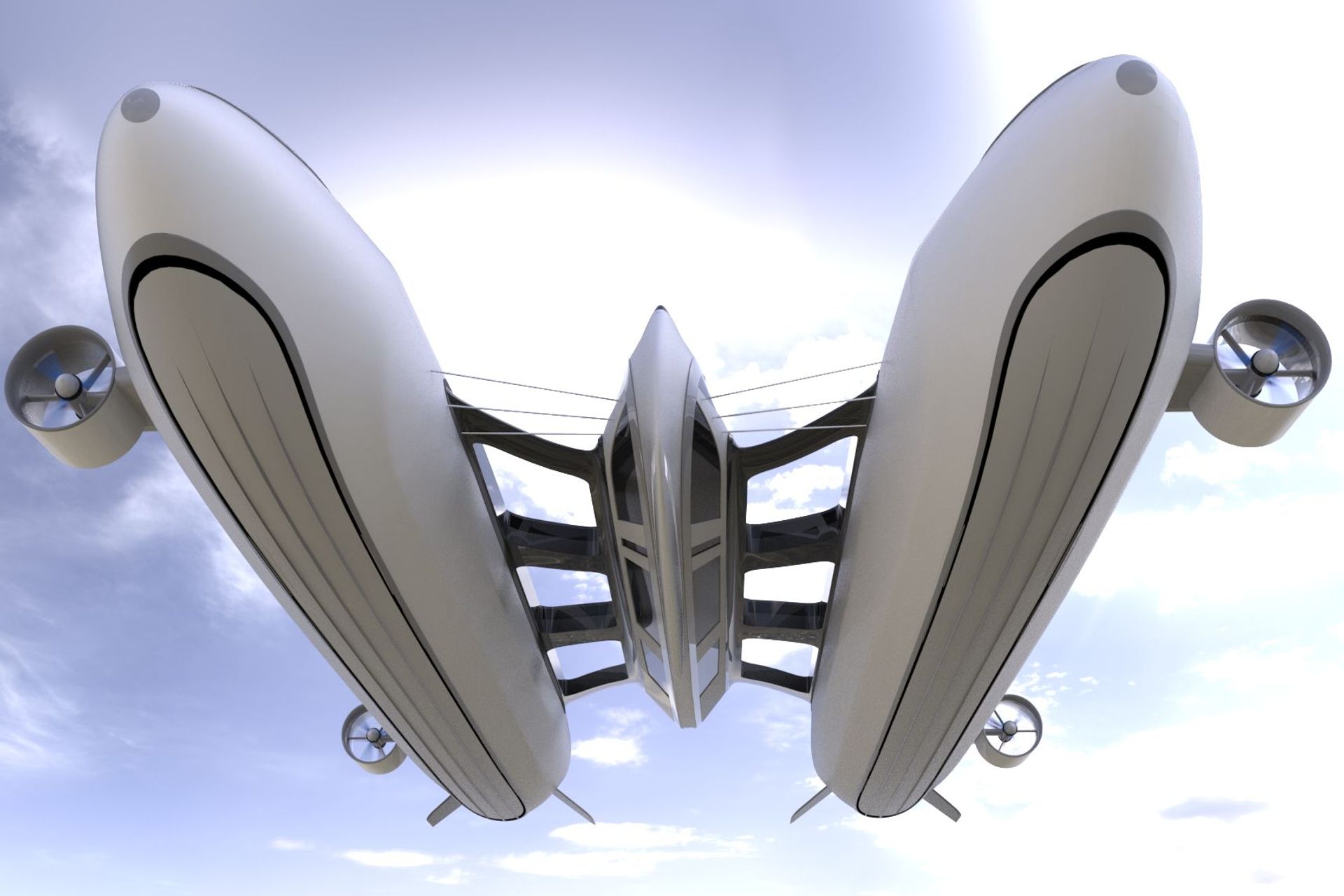 Il concept 'Sky Yacht' elaborato dallo studio Lazzarini Design per una mobilità aerea e acquatica sostenibile