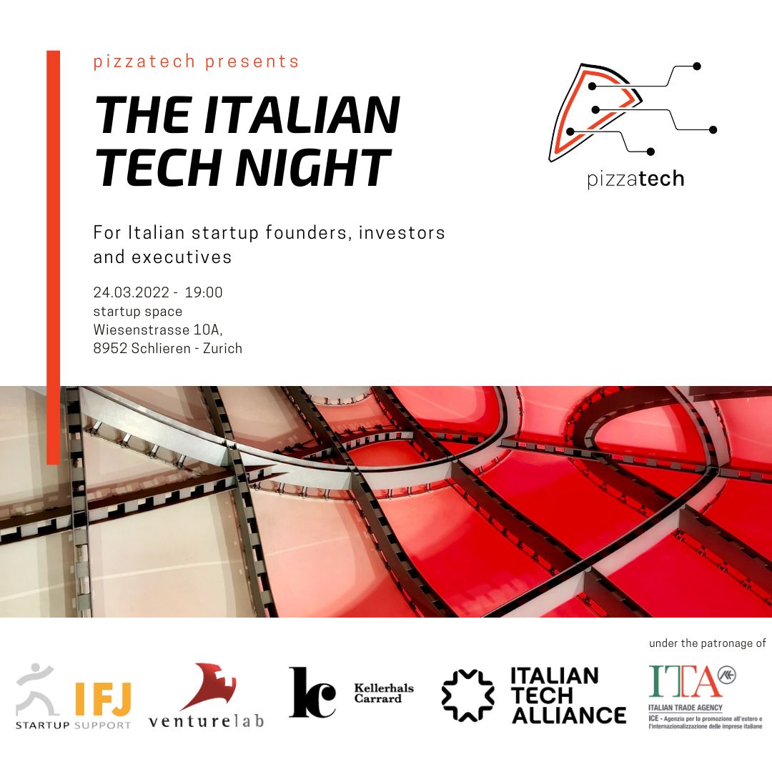 Affischen för evenemanget "The Italian Tech Night" den 24 mars 2022 i Zürich