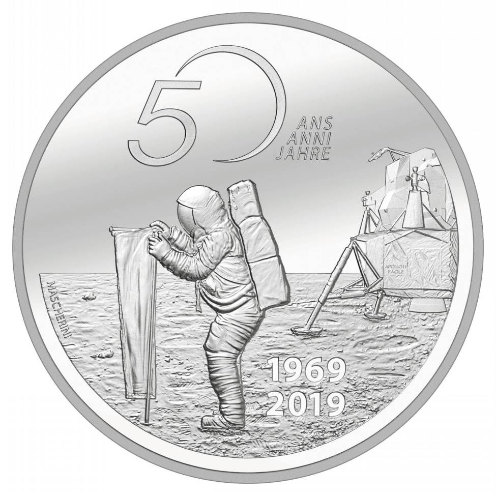 La moneta commemorativa delle ricerche condotte sul vento solare dall'Università di Berna emessa nel 2019 da swissmint