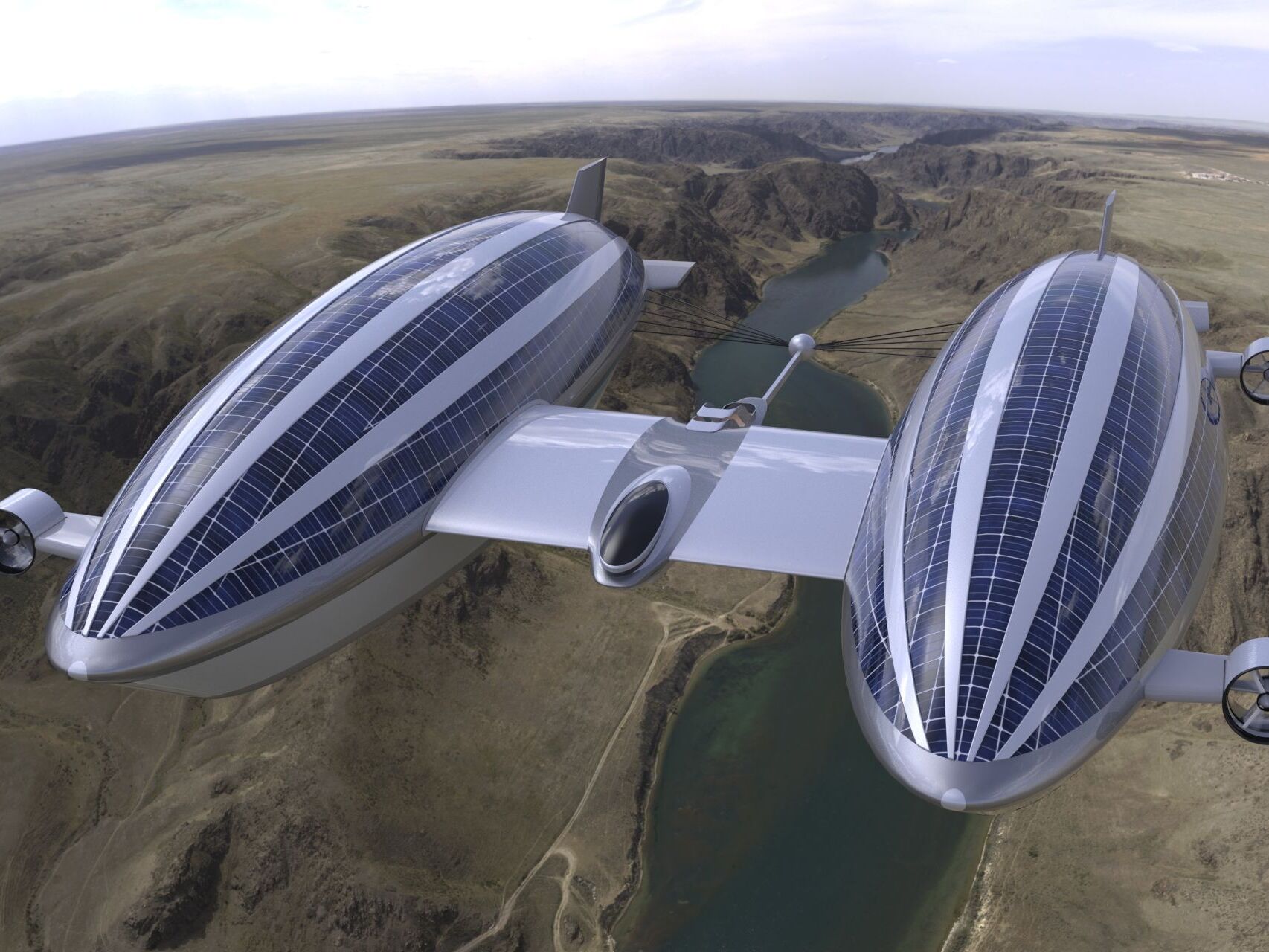 ラザリーニ デザイン スタジオが開発した、持続可能な空中および水上モビリティ用の「スカイ ヨット」コンセプトの進化形またはバージョン 2