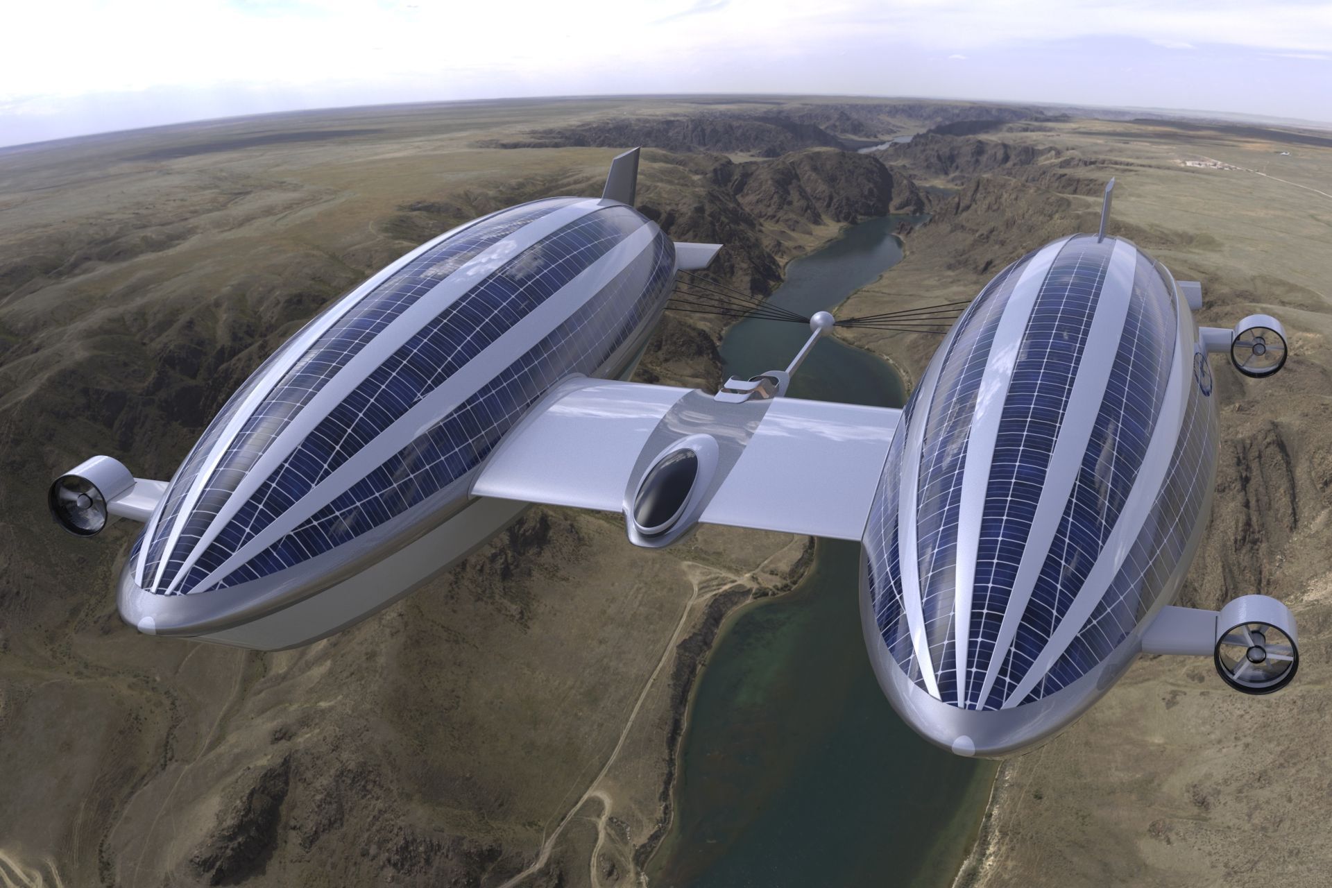 A „Sky Yacht” koncepció evolúciója vagy 2. verziója, amelyet a Lazzarini Design stúdió fejlesztett ki a fenntartható légi és vízi mobilitás érdekében