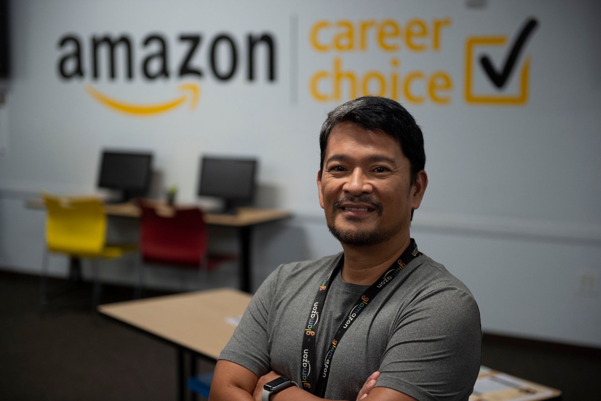 Een Amazon-medewerker die verantwoordelijk is voor de training in het kantoor in Seattle