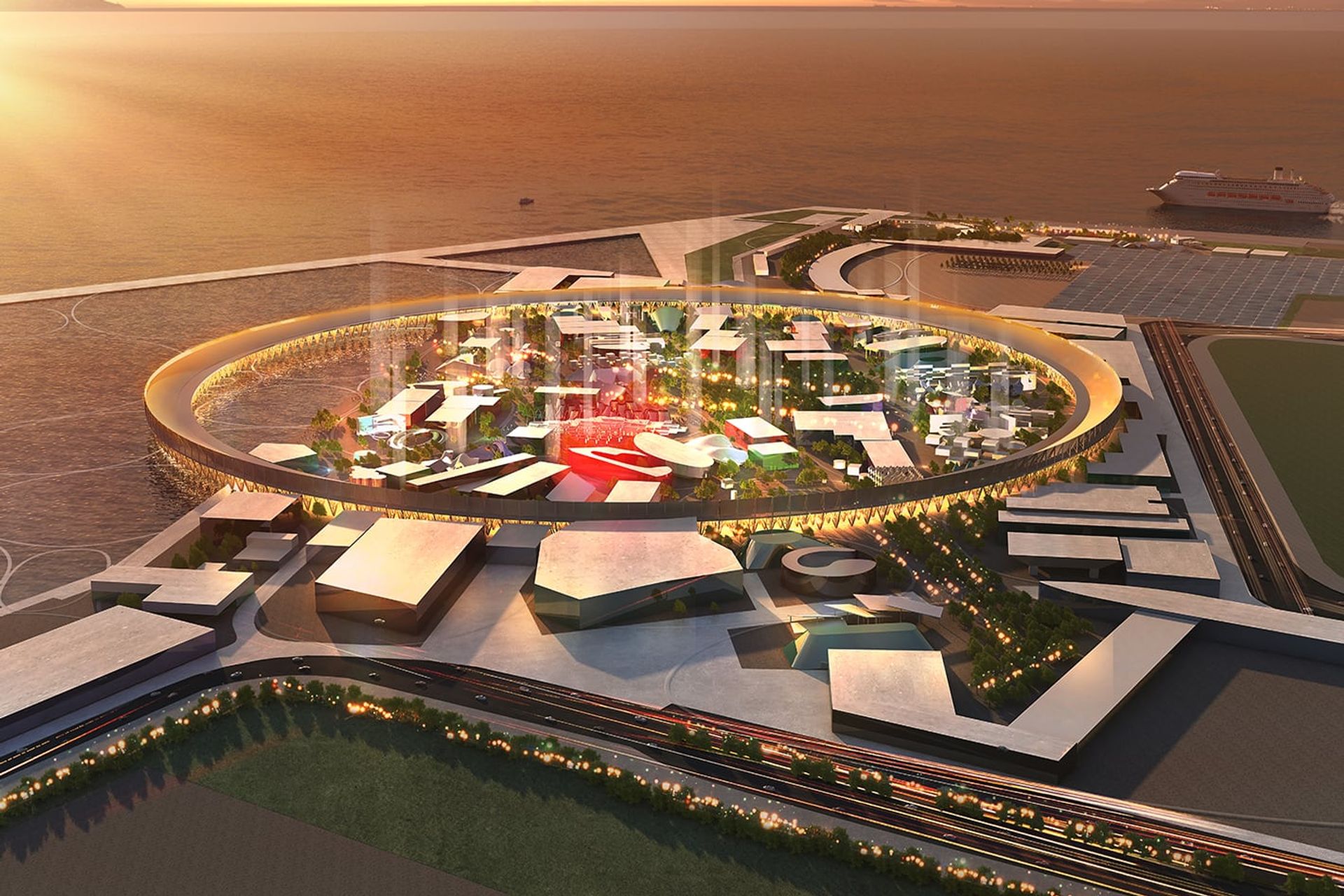 Il rendering dell'area principale destinata ad accogliere l'Esposizione Universale di Osaka (Giappone) del 2025