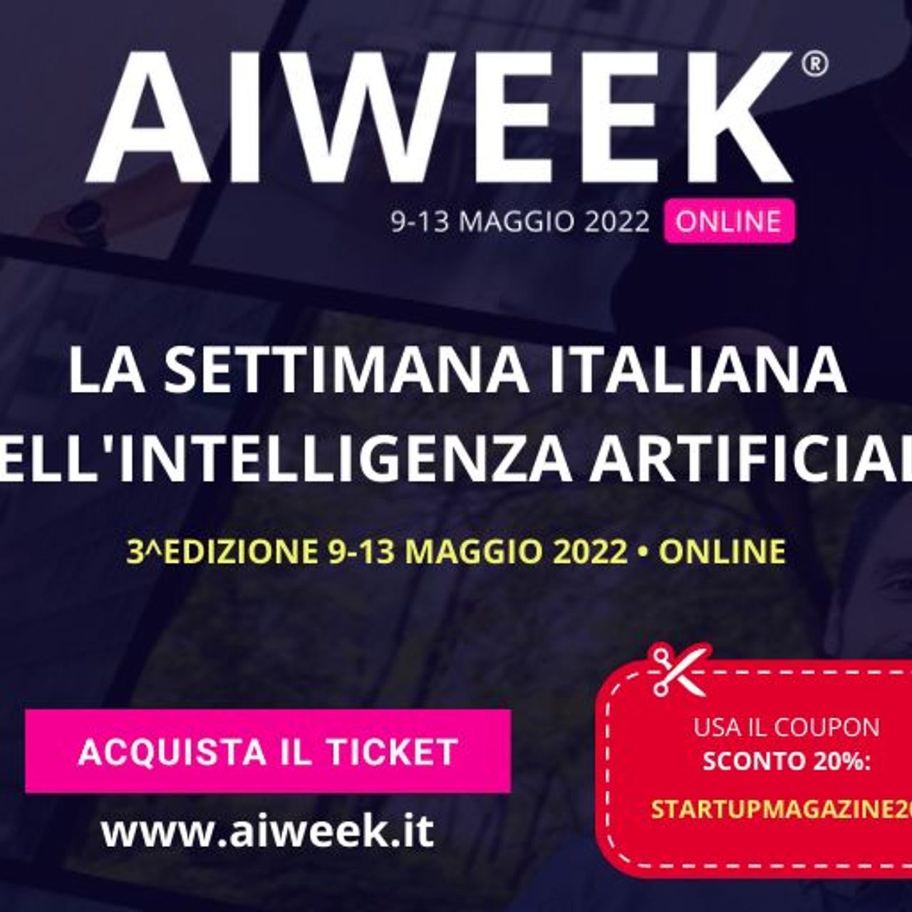 La frazione superiore della pagina per stampa e la locandina della “AI Week - settimana italiana dell'intelligenza artificiale”