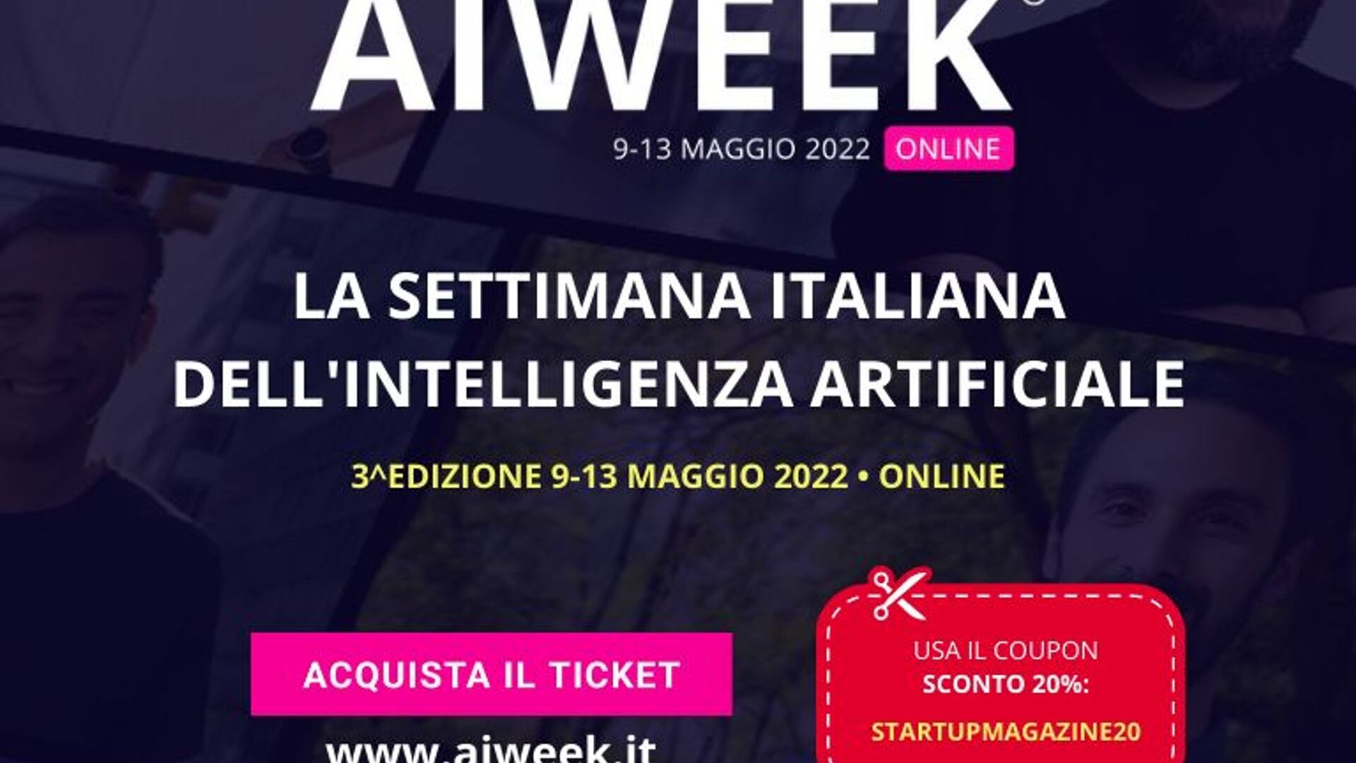 Horní část stránky k tisku a plakát "Týdne AI - Italský týden umělé inteligence"