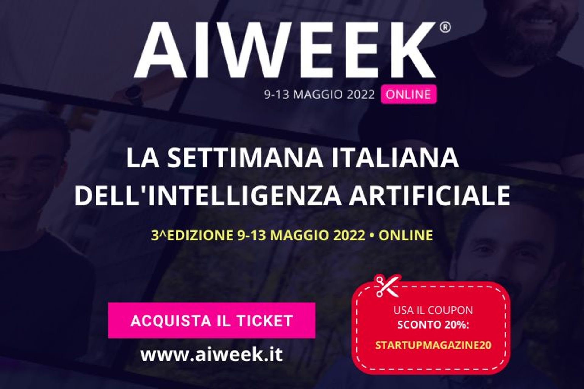Ang itaas na bahagi ng pahina para sa pag-print at ang poster ng "AI Week - Italian week ng artificial intelligence"