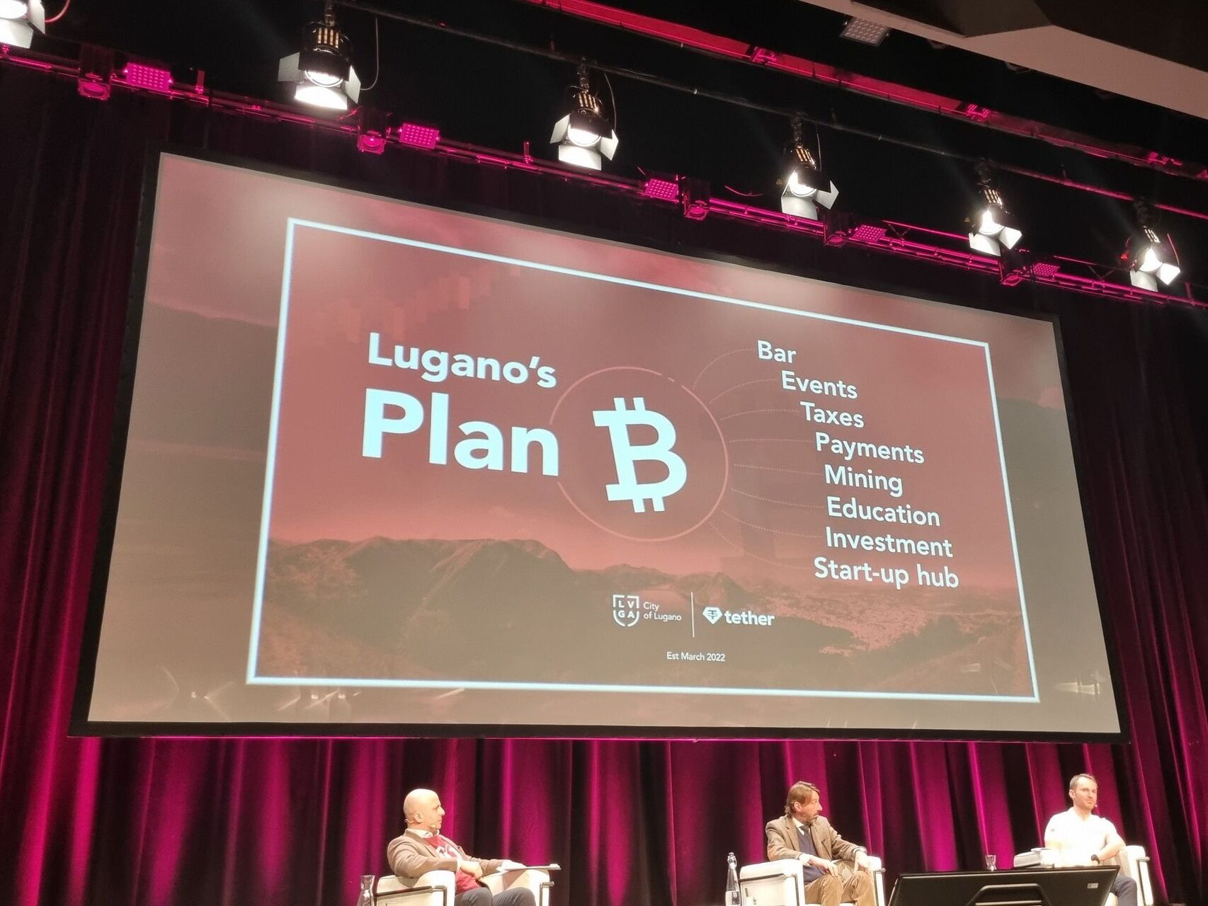 Prezentacija, 3. ožujka 2022. u Kongresnom centru, suradnje između Grada Lugana i Tether Operations Limited: "Plan B" namjerava stvoriti europski centar izvrsnosti za usvajanje kriptovaluta i tehnologije Blockchain