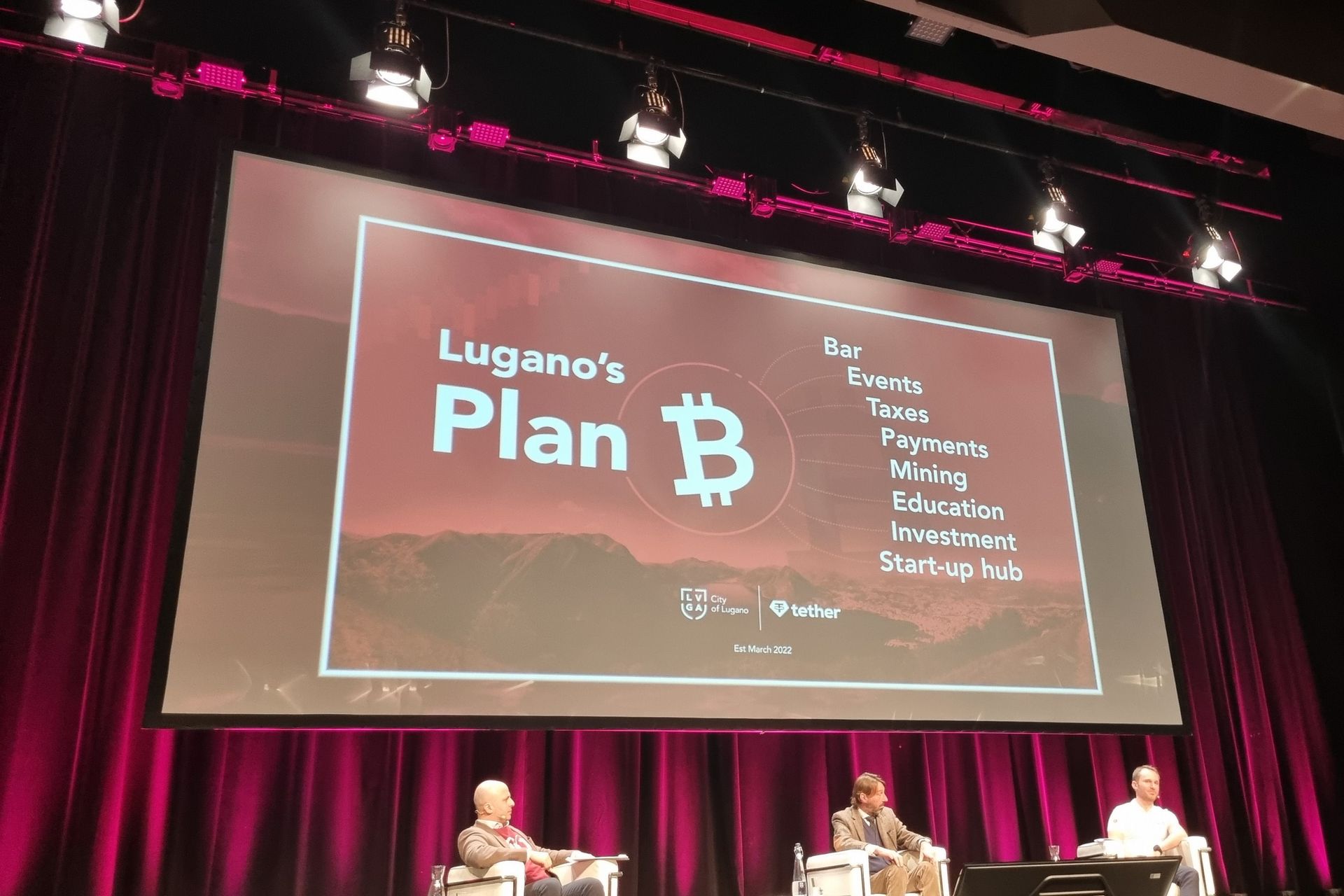 Presentasi, pada 3 Maret 2022 di Pusat Kongres, tentang kolaborasi antara Kota Lugano dan Tether Operations Limited: "Plan B" bermaksud untuk menciptakan pusat keunggulan Eropa untuk adopsi cryptocurrency dan teknologi Blockchain