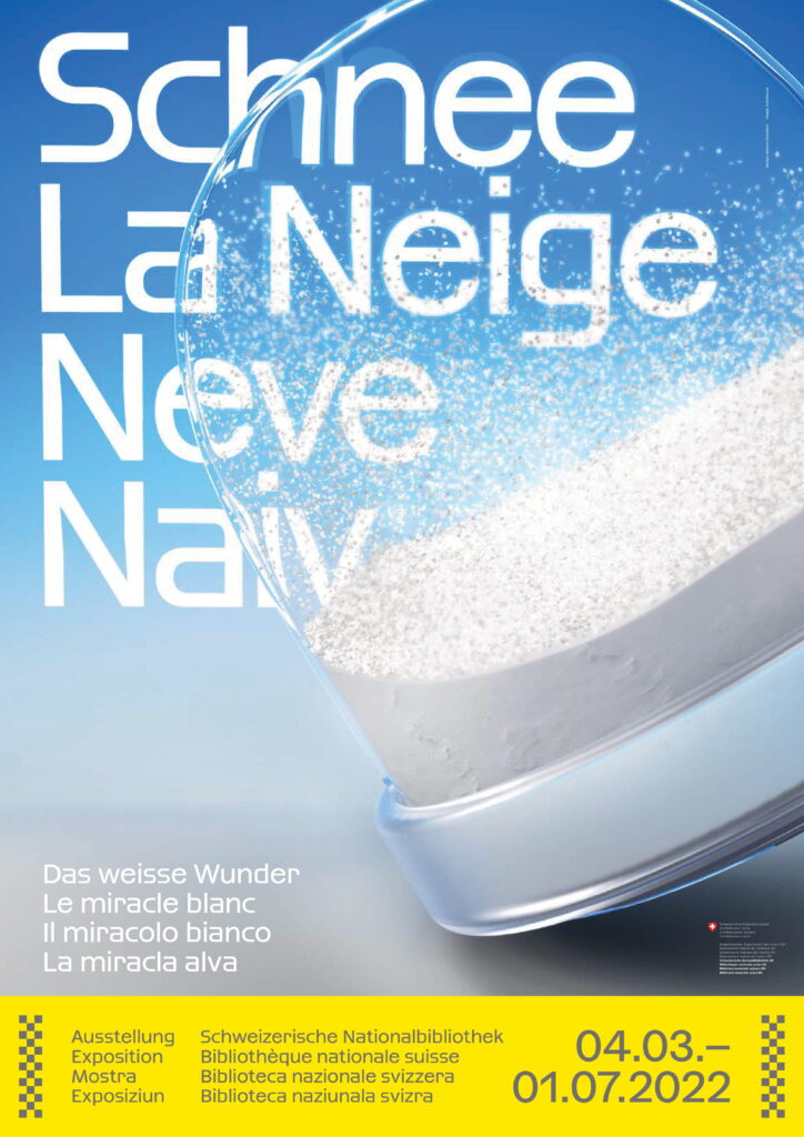 La prima pagina del flyer della mostra 'Neve. Il miracolo bianco' della Biblioteca Nazionale Svizzera