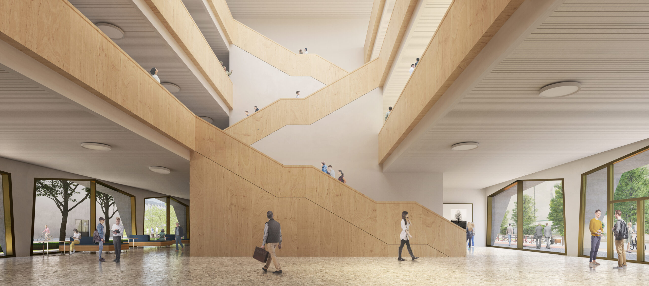 Un rendering interno della futura Facoltà di Ingegneria della Libera Università di Bolzano presso il NOI Techpark