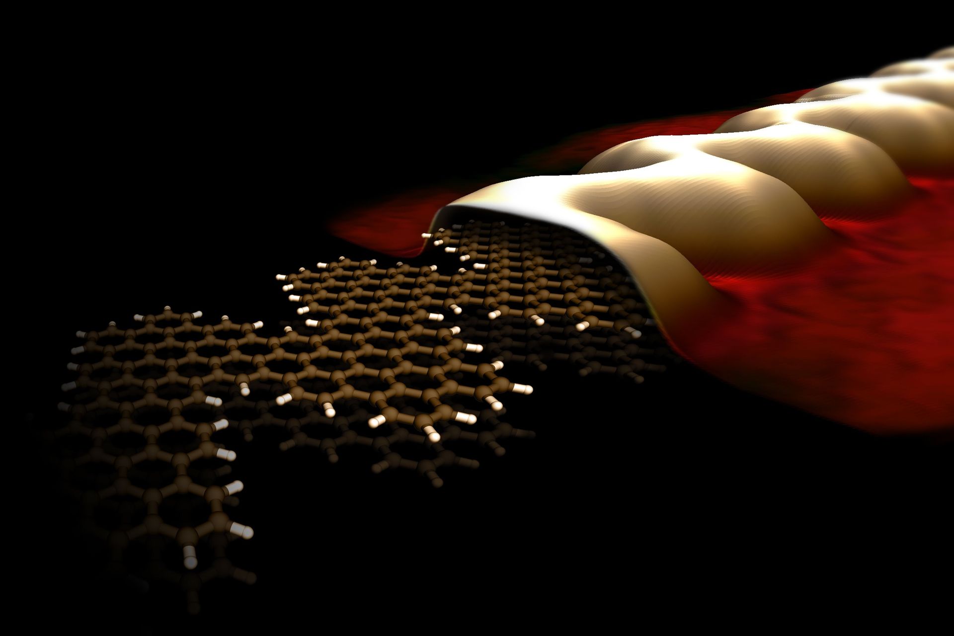 Una rappresentazuione tridimensionale delle nanostrisce di grafene