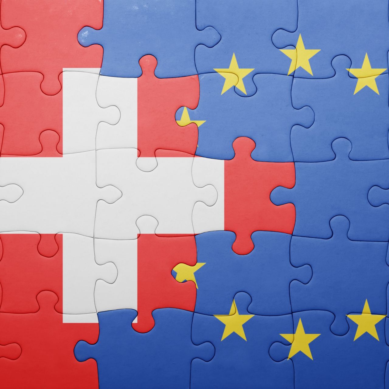 Fusione fra le bandiere della Confederazione Svizzera e dell'Unione Europea