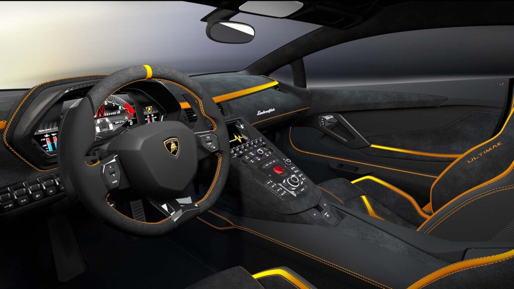 Interior Lamborghini Aventador LP 780-4 Ultimae Coupé eksklusif yang akan digabungkan dengan NFT 1.1 dan disiapkan untuk dilelang