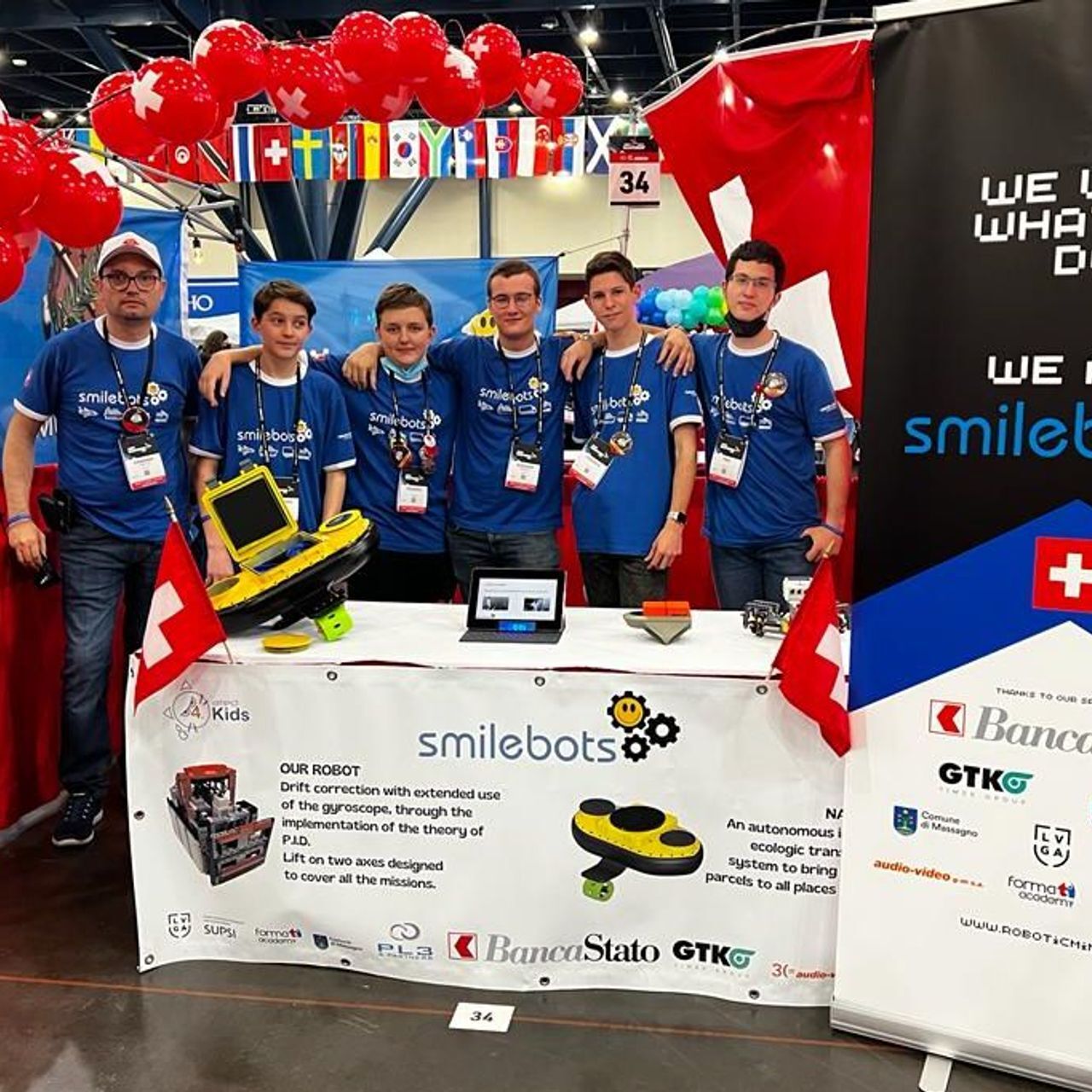 Il team ticinese Smilebots (incarnato dai giovanissimi Federico Corsale, Federico Colapicchioni, Leonardo Domeniconi, Pietro Botturi e Ruggero Domeniconi) ha conquistato il 18esimo posto assoluto su 108 squadre partecipanti a Houston nella finale della competizione “First Lego League” il 23 e 24 aprile 2022