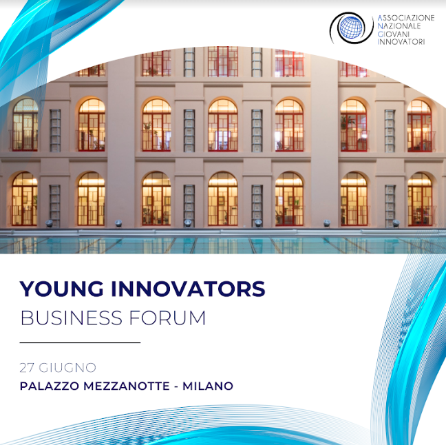 Плакатът на „Бизнес форума на младите иноватори“ от 27 юни 2022 г. в Милано