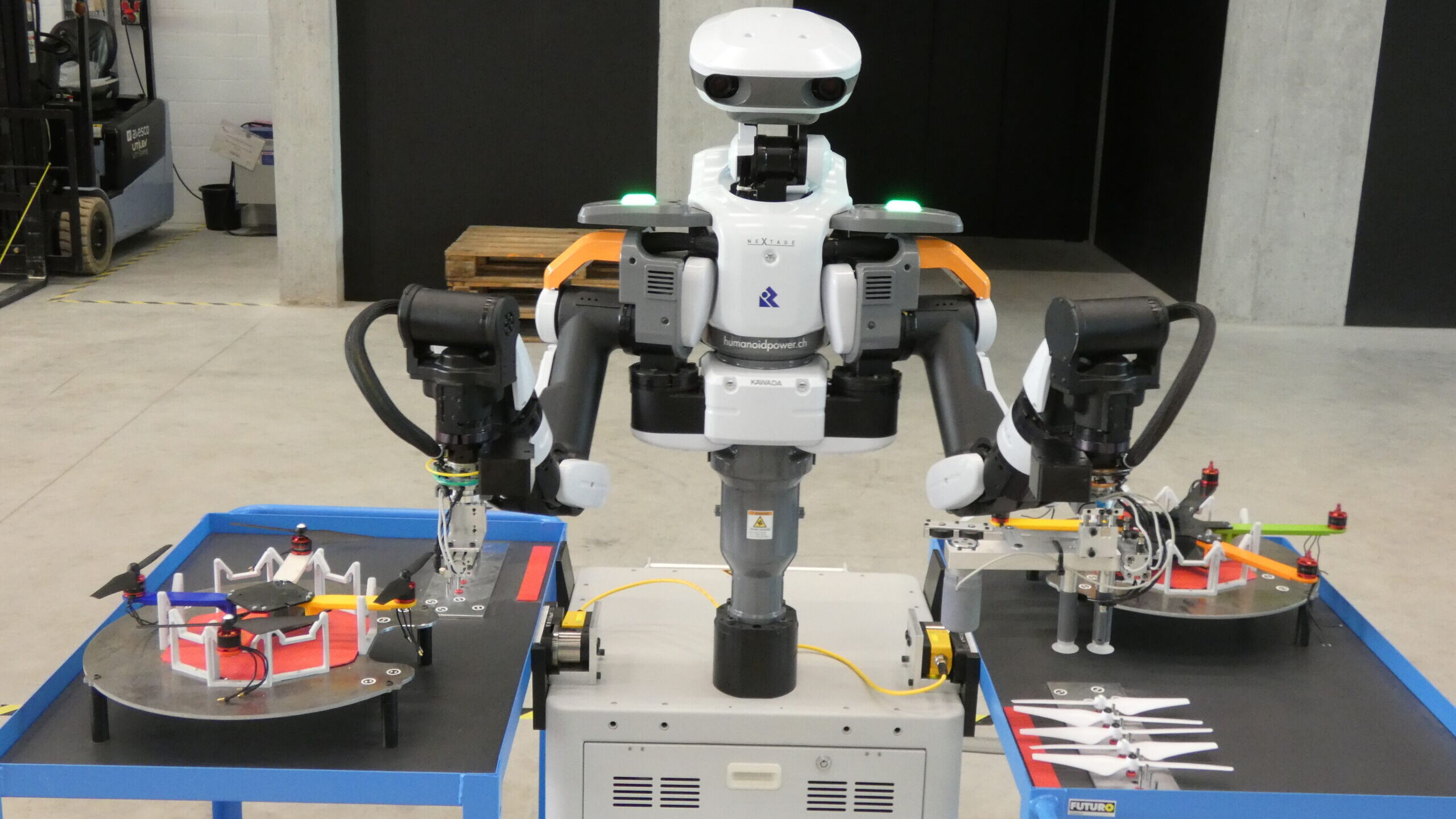 A robot from the drone assembly line of the Innovation Park in Biel/Bienne