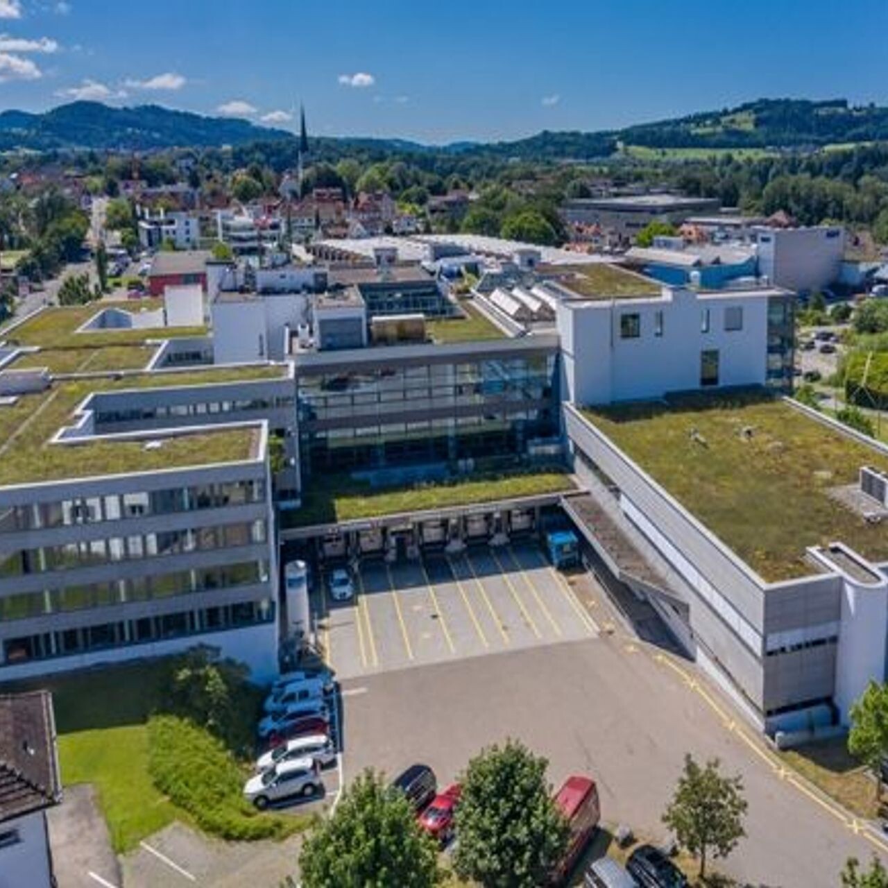 Il Campus Lerchenfeld di San Gallo, base del Parco Svizzero dell'Innovazione Est, visto dall'alto