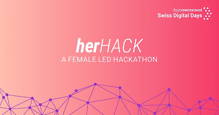 「herHack – a Female Lead Hackathon」の 2022 年のバナー