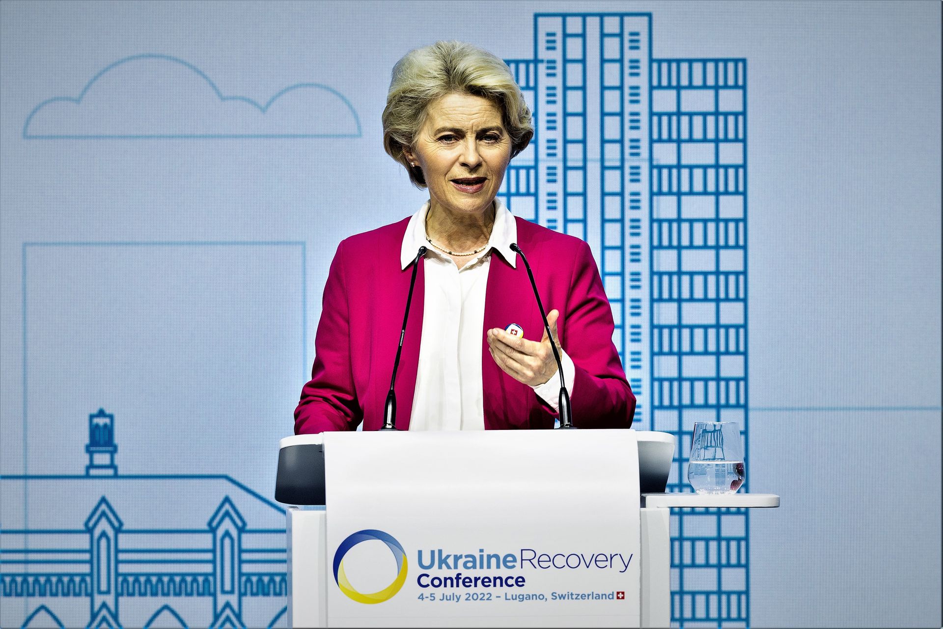 Ursula von der Leyen, Presidente della Commissione Europea, alla "Ukraine Recovery Conference" di Lugano il 4 e 5 luglio 2022