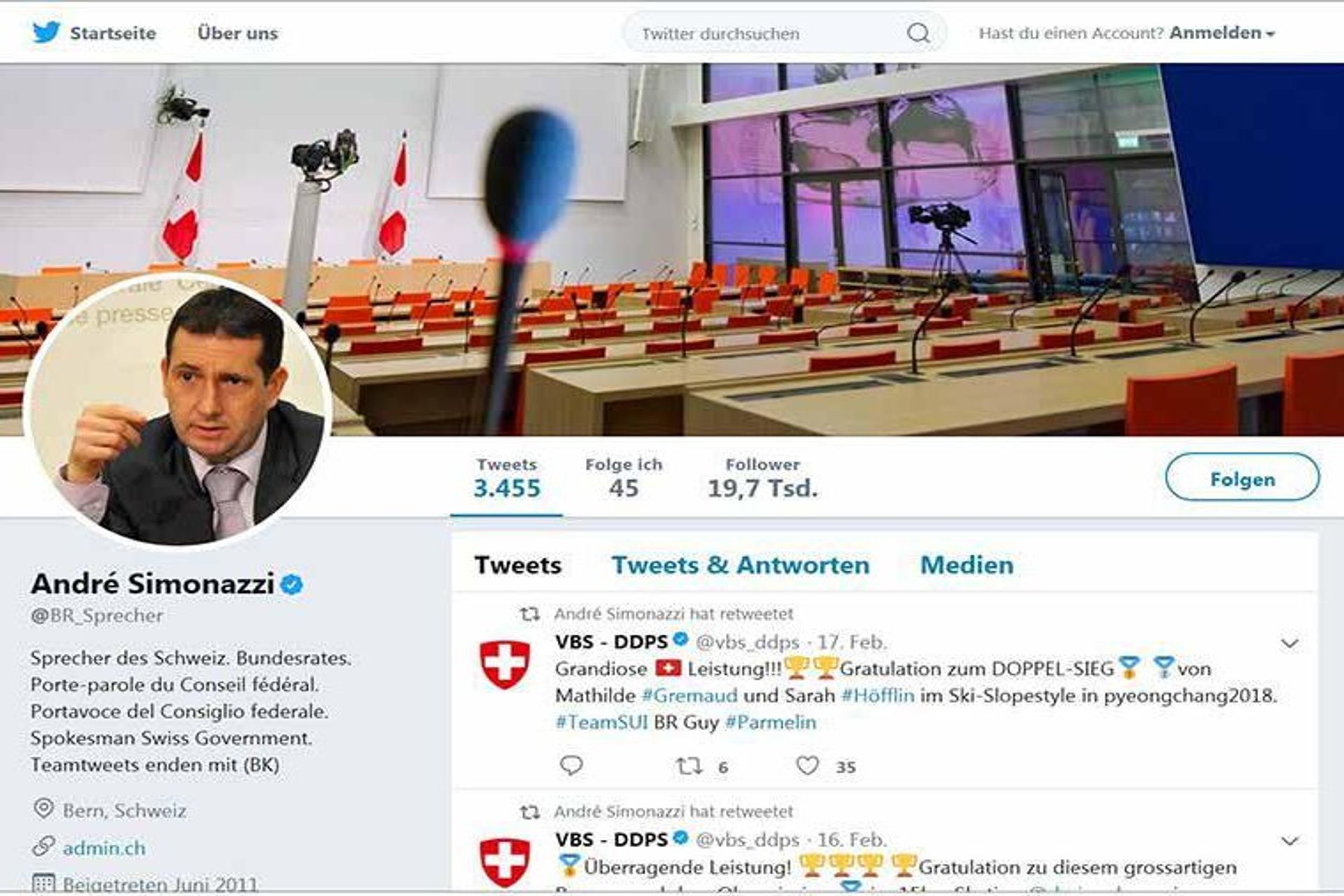 L'identità visiva della Confederazione Svizzera per il social media Twitter